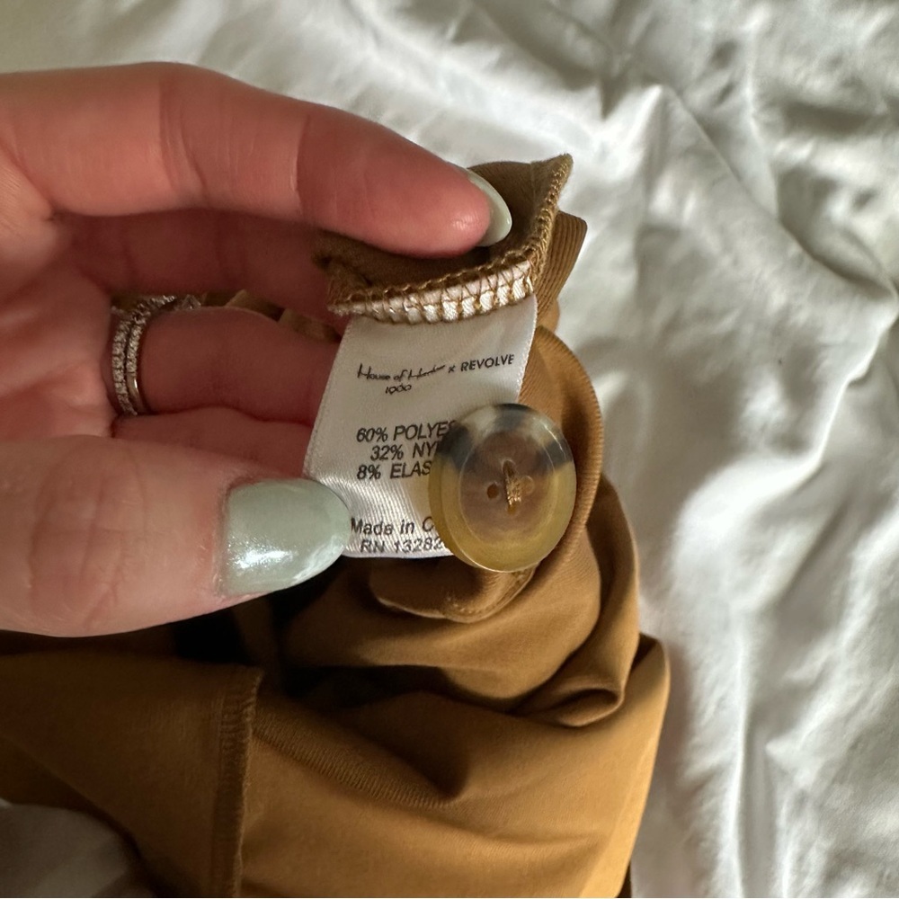 Gold Color Ribbed Strapless Midi Dress - Picture 12 of 12